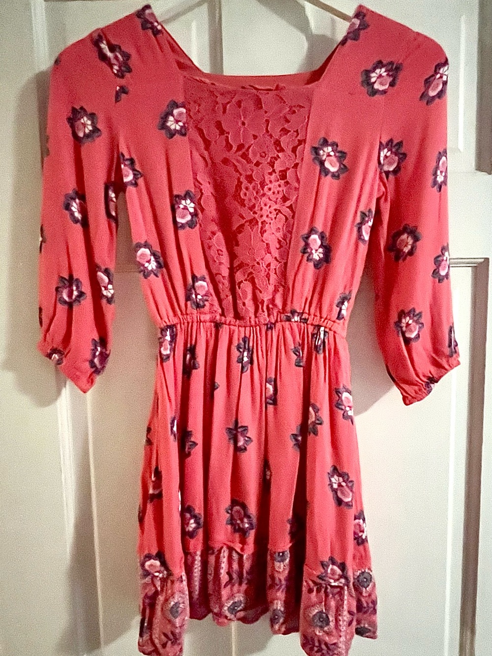 Abercrombie kids size 11/12 (8/10 fit) Coral Pink Floral Dress with Lace Back